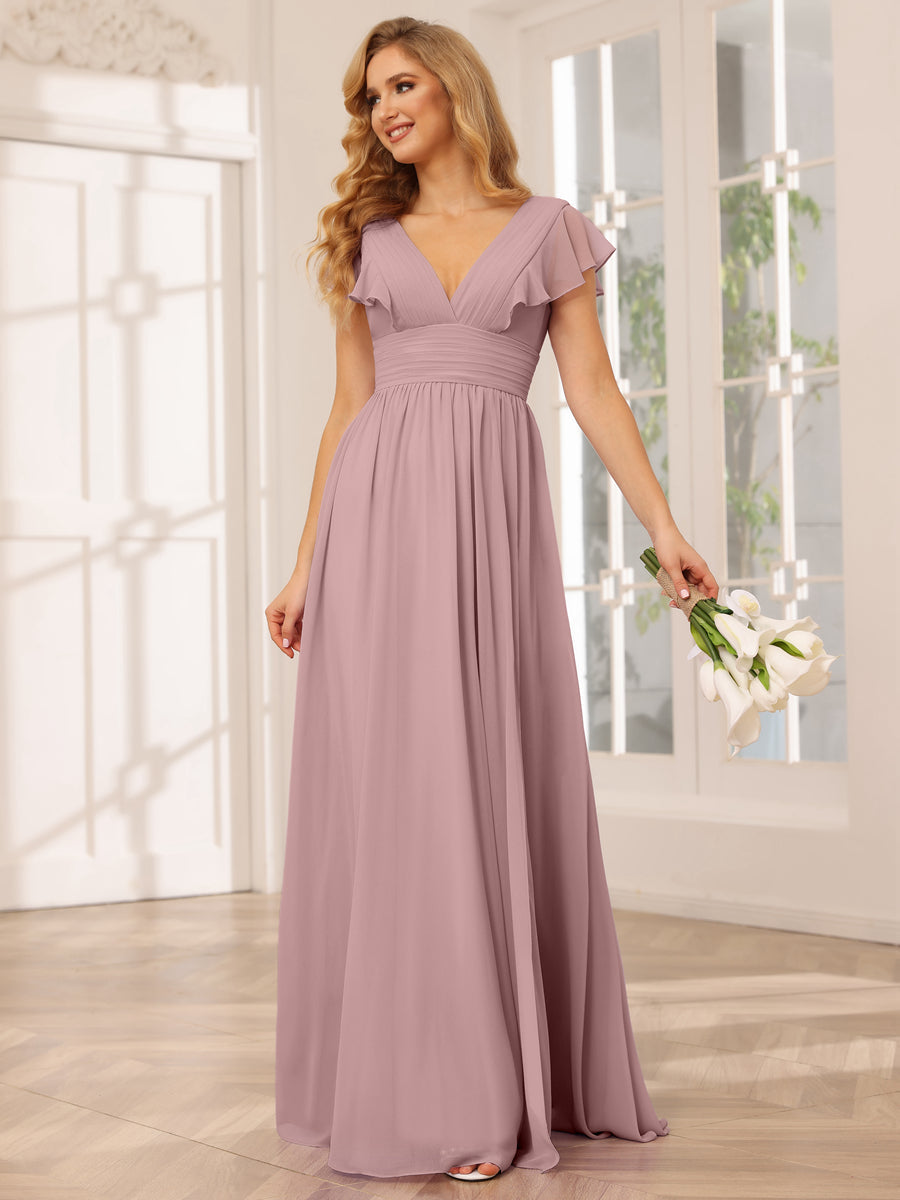 A-Line/Princess V-Neck Long Bridesmaid Dresses with Split Side