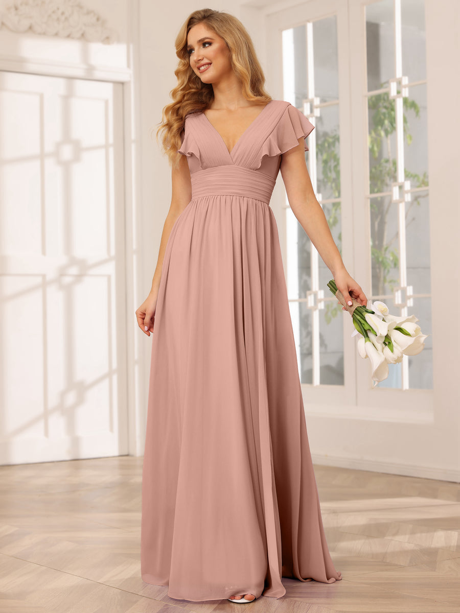 A-Line/Princess V-Neck Long Bridesmaid Dresses with Split Side