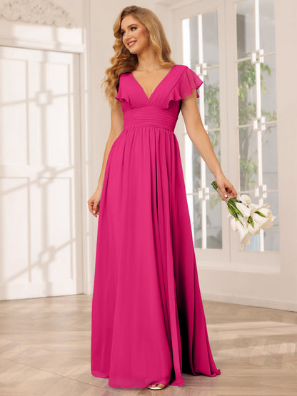 A-Line/Princess V-Neck Long Bridesmaid Dresses with Split Side