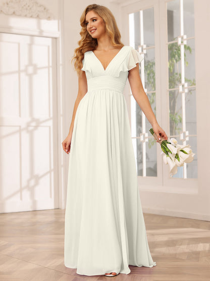 A-Line/Princess V-Neck Long Bridesmaid Dresses with Split Side