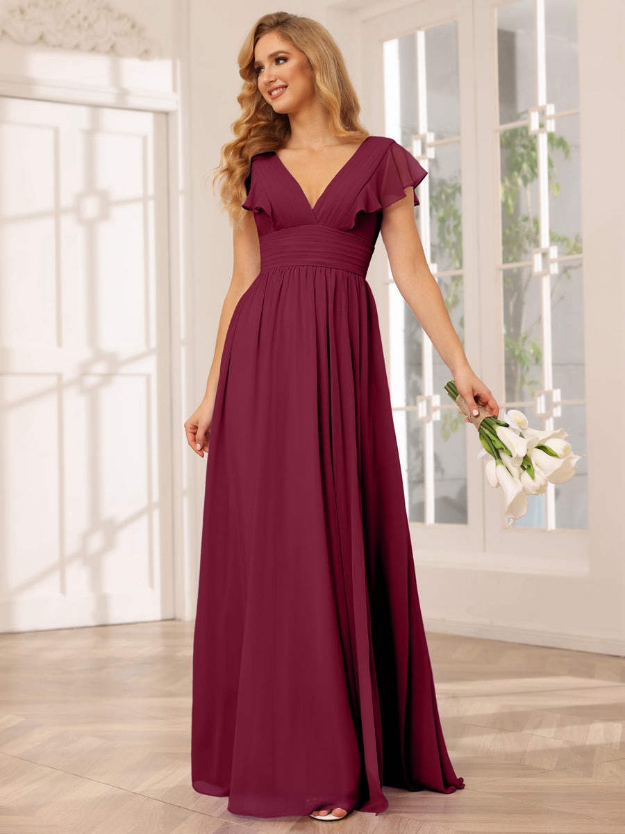 A-Line/Princess V-Neck Long Bridesmaid Dresses with Split Side