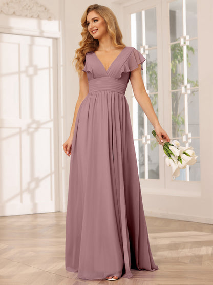 A-Line/Princess V-Neck Long Bridesmaid Dresses with Split Side