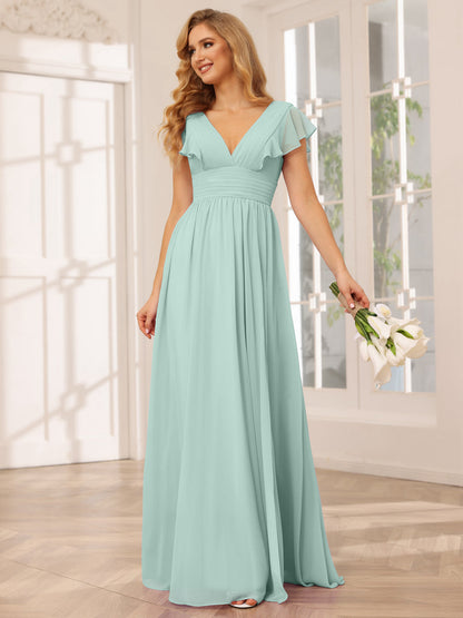 A-Line/Princess V-Neck Long Bridesmaid Dresses with Split Side