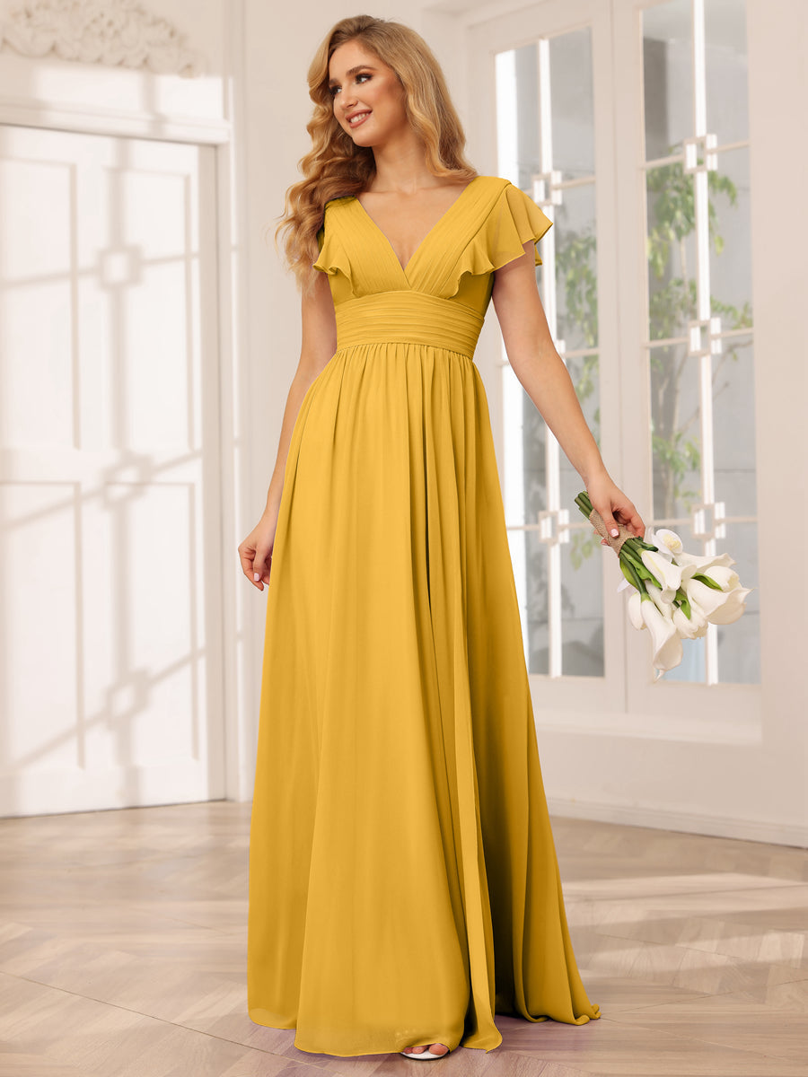 A-Line/Princess V-Neck Long Bridesmaid Dresses with Split Side