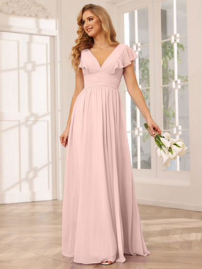 A-Line/Princess V-Neck Long Bridesmaid Dresses with Split Side