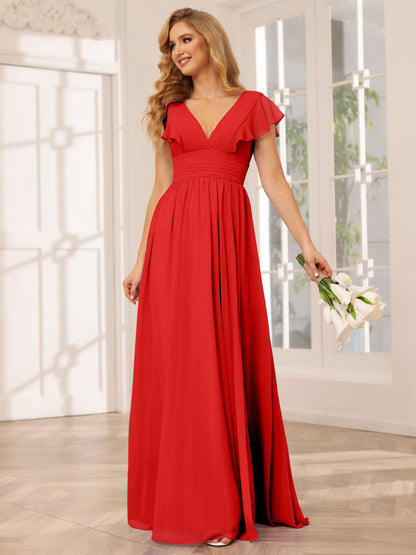 A-Line/Princess V-Neck Long Bridesmaid Dresses with Split Side