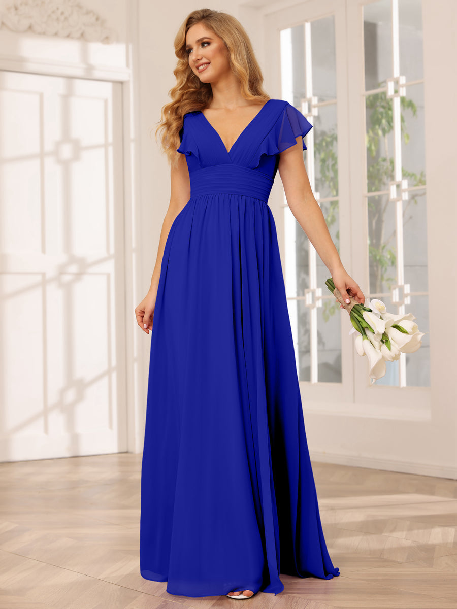 A-Line/Princess V-Neck Long Bridesmaid Dresses with Split Side