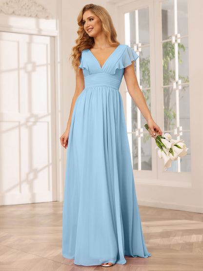 A-Line/Princess V-Neck Long Bridesmaid Dresses with Split Side