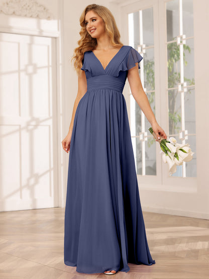 A-Line/Princess V-Neck Long Bridesmaid Dresses with Split Side