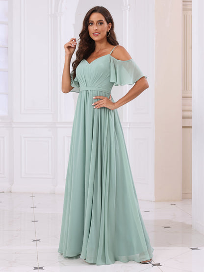 A-Line/Princess Spaghetti Straps Long Bridesmaid Dresses with Split Side