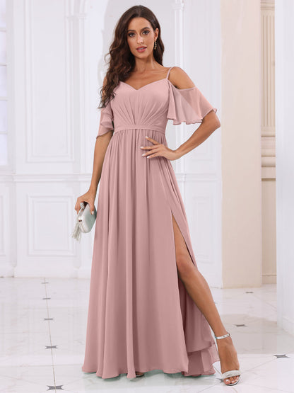 A-Line/Princess Spaghetti Straps Long Bridesmaid Dresses with Split Side