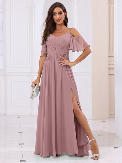 A-Line/Princess Spaghetti Straps Long Bridesmaid Dresses with Split Side