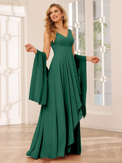 A-Line/Princess V-Neck Asymmetrical Bridesmaid Dresses with Ruffles