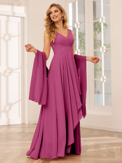 A-Line/Princess V-Neck Asymmetrical Bridesmaid Dresses with Ruffles