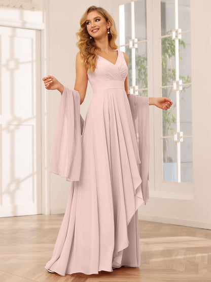 A-Line/Princess V-Neck Asymmetrical Bridesmaid Dresses with Ruffles