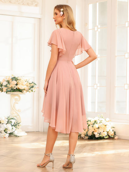 A-Line/Princess V-Neck Short Wedding Party Dresses with Ruffles