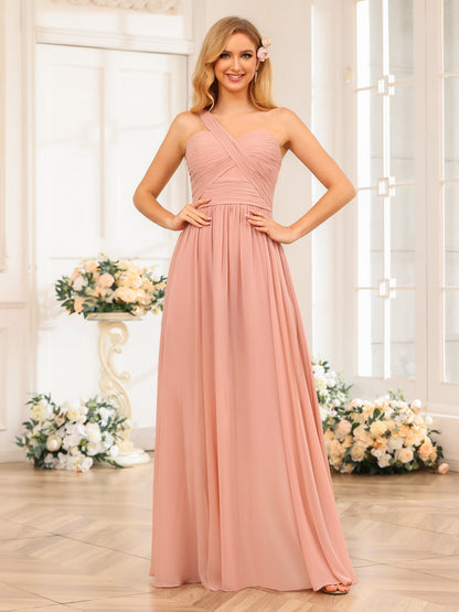 A-Line/Princess One-Shoulder Long Wedding Party Dresses with Split Side