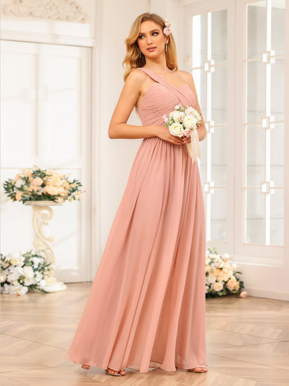 A-Line/Princess One-Shoulder Long Wedding Party Dresses with Split Side