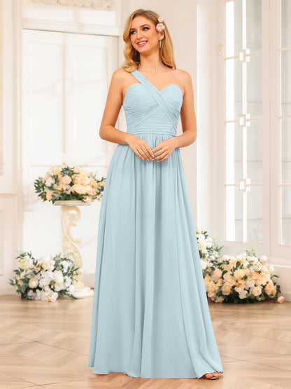 A-Line/Princess One-Shoulder Long Wedding Party Dresses with Split Side