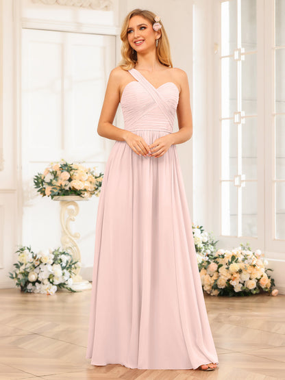 A-Line/Princess One-Shoulder Long Wedding Party Dresses with Split Side