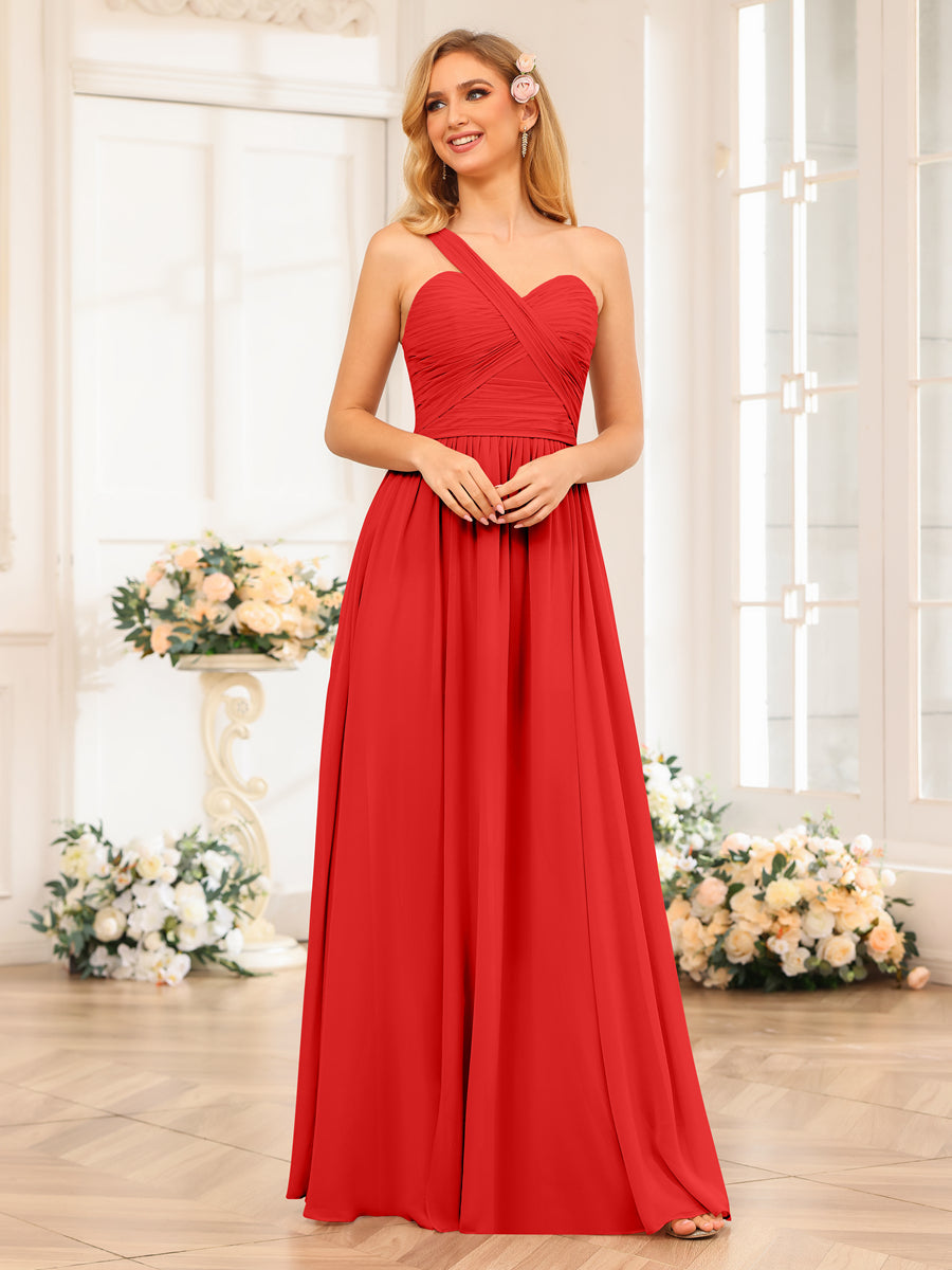 A-Line/Princess One-Shoulder Long Wedding Party Dresses with Split Side