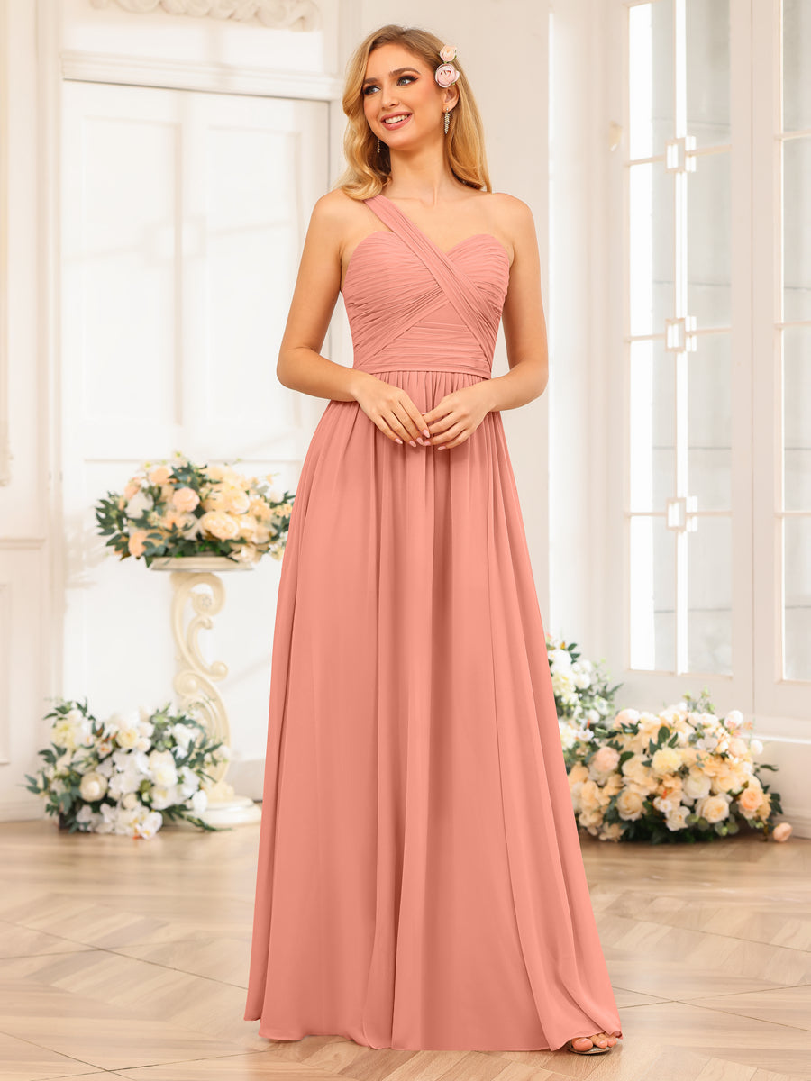 A-Line/Princess One-Shoulder Long Wedding Party Dresses with Split Side