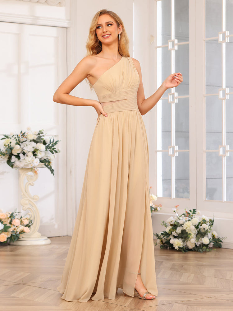 One Shoulder Champagne Bridesmaid Dresses