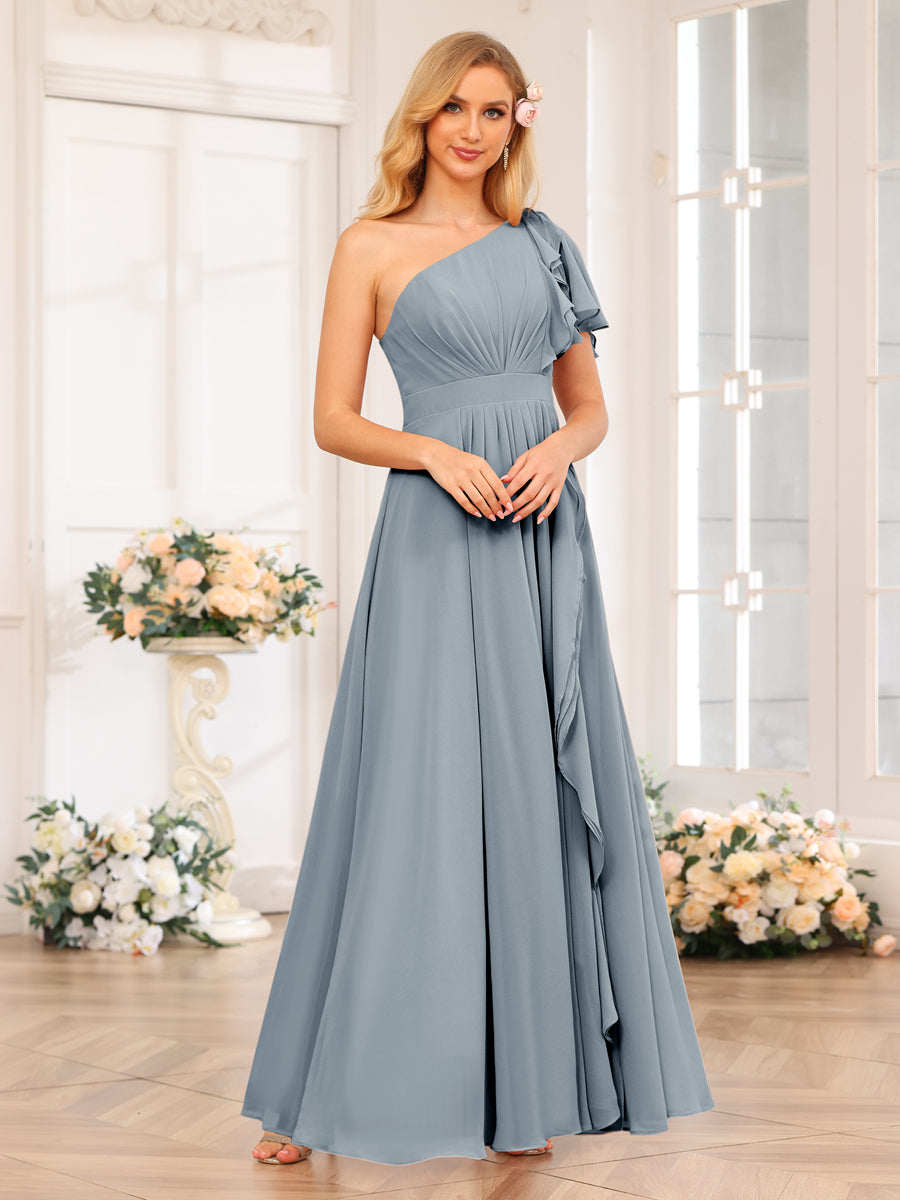 A-Line/Princess One-Shoulder Long Wedding Party Dresses with Split Side