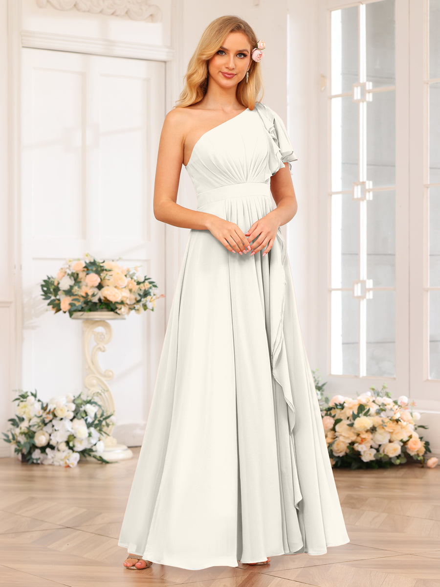 A-Line/Princess One-Shoulder Long Wedding Party Dresses with Split Side