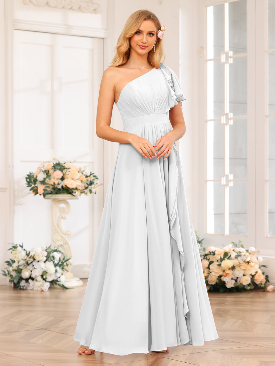 A-Line/Princess One-Shoulder Long Wedding Party Dresses with Split Side