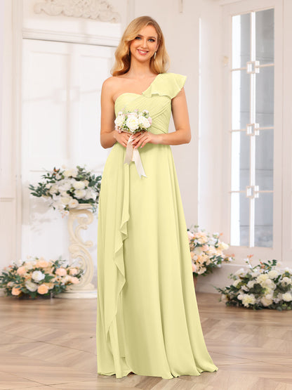 A-Line/Princess One-Shoulder Long Wedding Party Dresses with Split Side