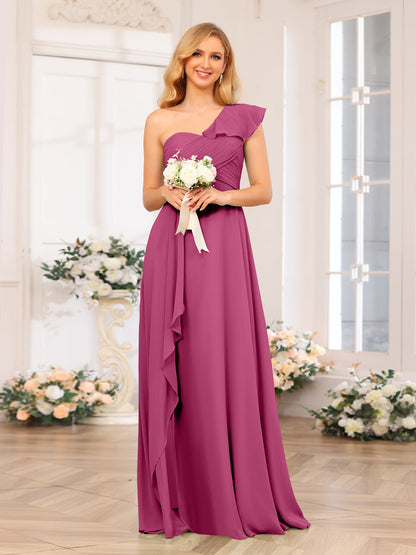 A-Line/Princess One-Shoulder Long Wedding Party Dresses with Split Side