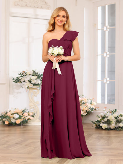 A-Line/Princess One-Shoulder Long Wedding Party Dresses with Split Side