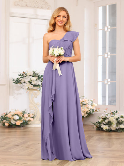 A-Line/Princess One-Shoulder Long Wedding Party Dresses with Split Side