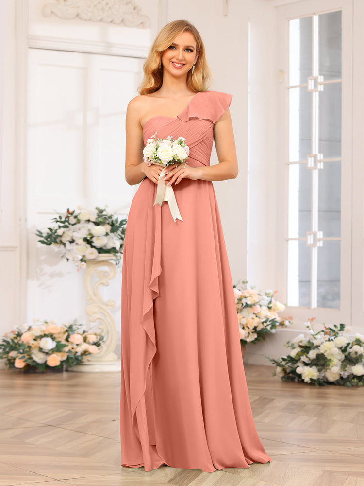 A-Line/Princess One-Shoulder Long Wedding Party Dresses with Split  Sid-Lavetir