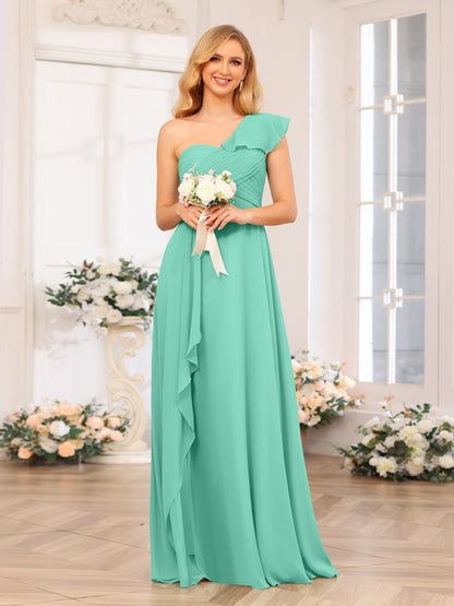 A-Line/Princess One-Shoulder Long Wedding Party Dresses with Split Side