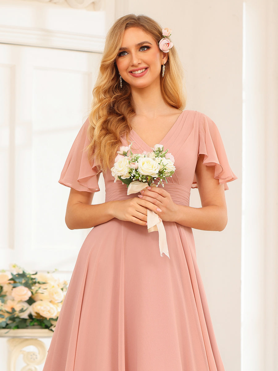 A-Line/Princess V-Neck Short Wedding Party Dresses with Ruffles