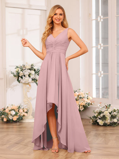 A-Line/Princess V-Neck Long Wedding Party Dresses with Pockets