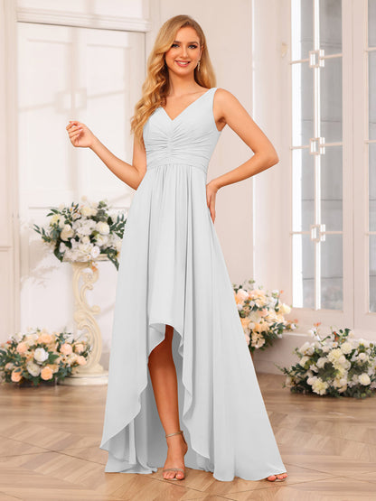 A-Line/Princess V-Neck Long Wedding Party Dresses with Pockets