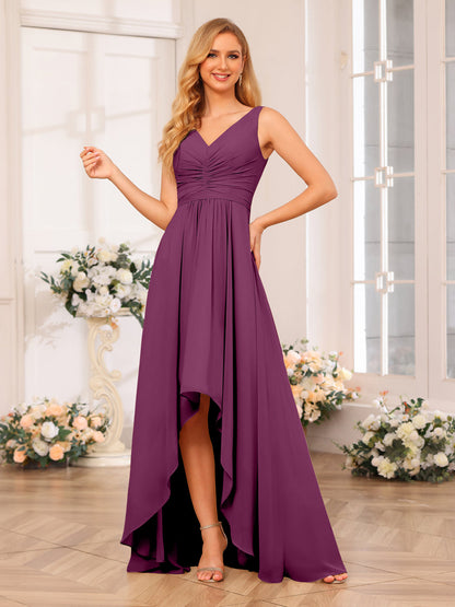 A-Line/Princess V-Neck Long Wedding Party Dresses with Pockets