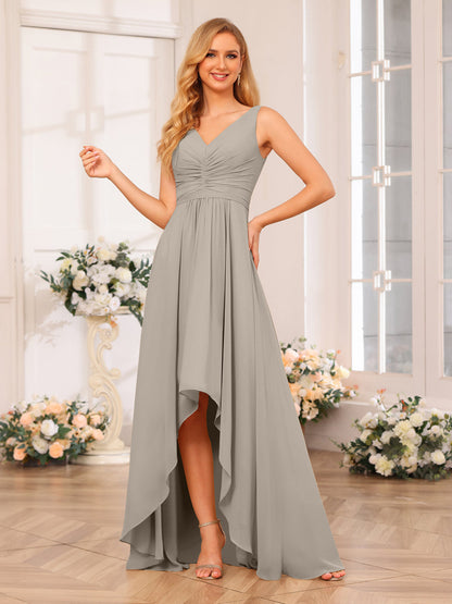 A-Line/Princess V-Neck Long Wedding Party Dresses with Pockets