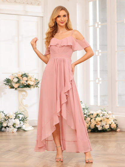 A-Line/Princess Spaghetti Straps Long Wedding Party Dresses with Ruffles