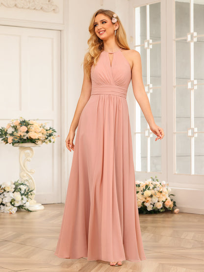 A-Line/Princess Halter Long Wedding Party Dresses with Split Side