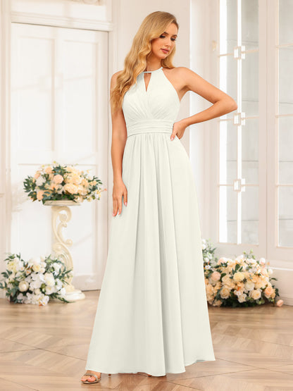 A-Line/Princess Halter Long Wedding Party Dresses with Split Side