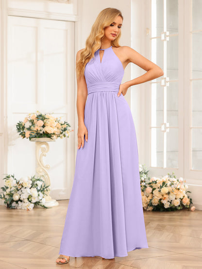 A-Line/Princess Halter Long Wedding Party Dresses with Split Side