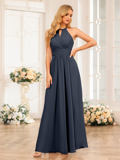 A-Line/Princess Halter Long Wedding Party Dresses with Split Side