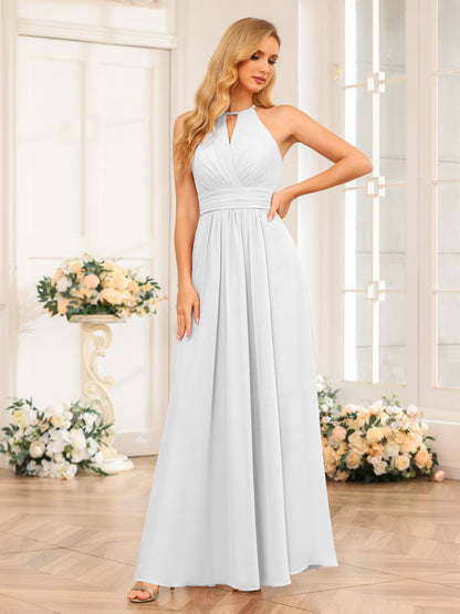 A-Line/Princess Halter Long Wedding Party Dresses with Split Side