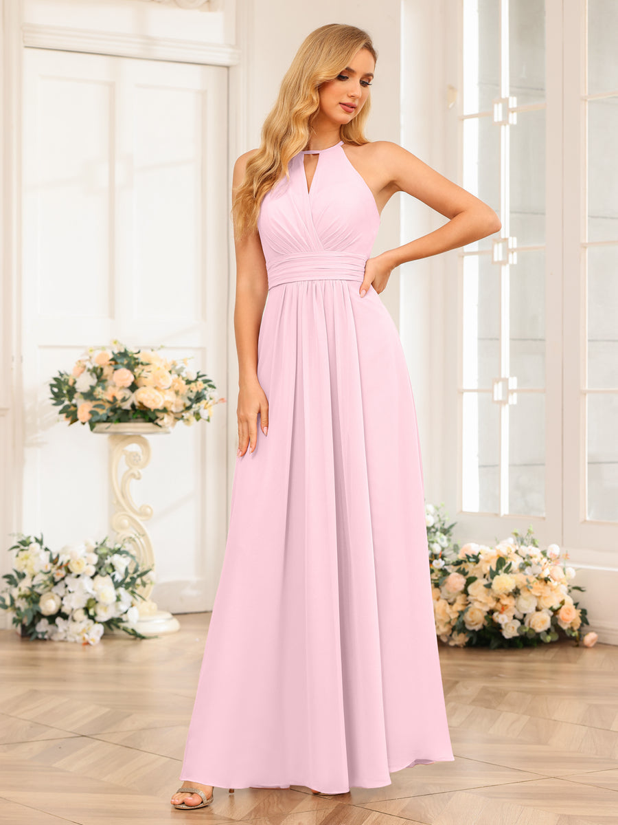 A-Line/Princess Halter Long Wedding Party Dresses with Split Side