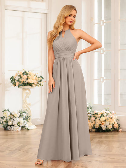 A-Line/Princess Halter Long Wedding Party Dresses with Split Side