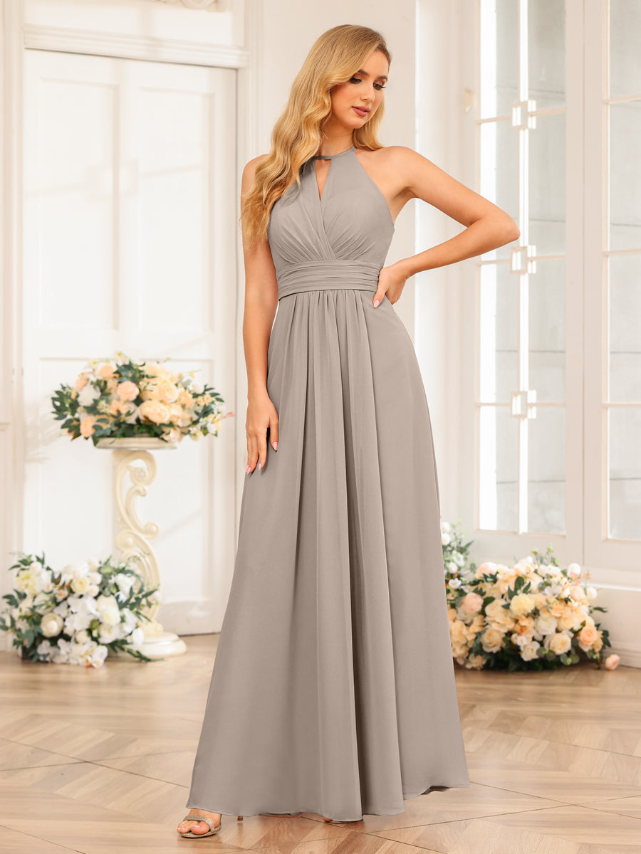 A-Line/Princess Halter Long Wedding Party Dresses with Split Side